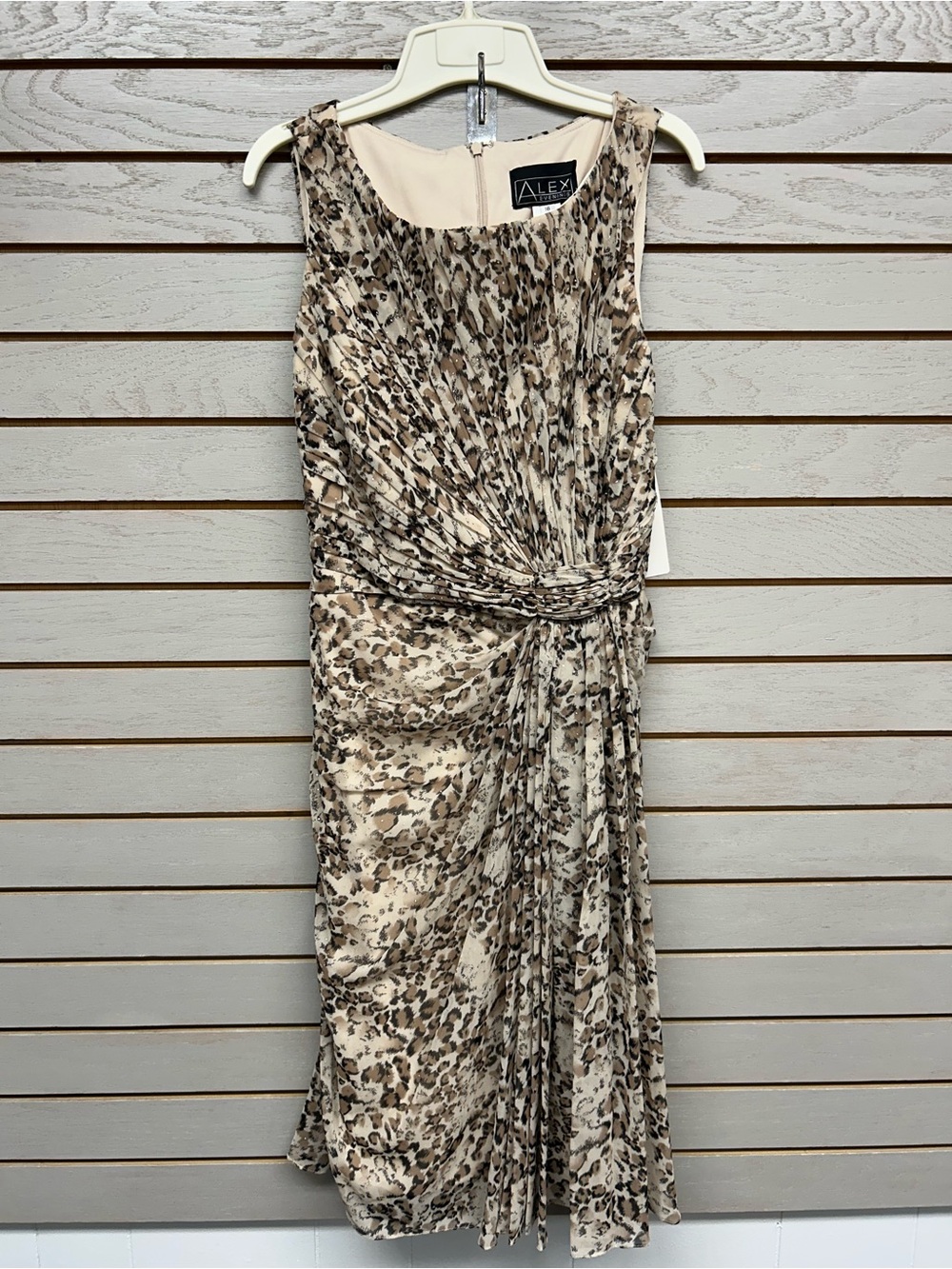 Alex Evenings Neutral Animal-Print Sleeveless Midi Dress